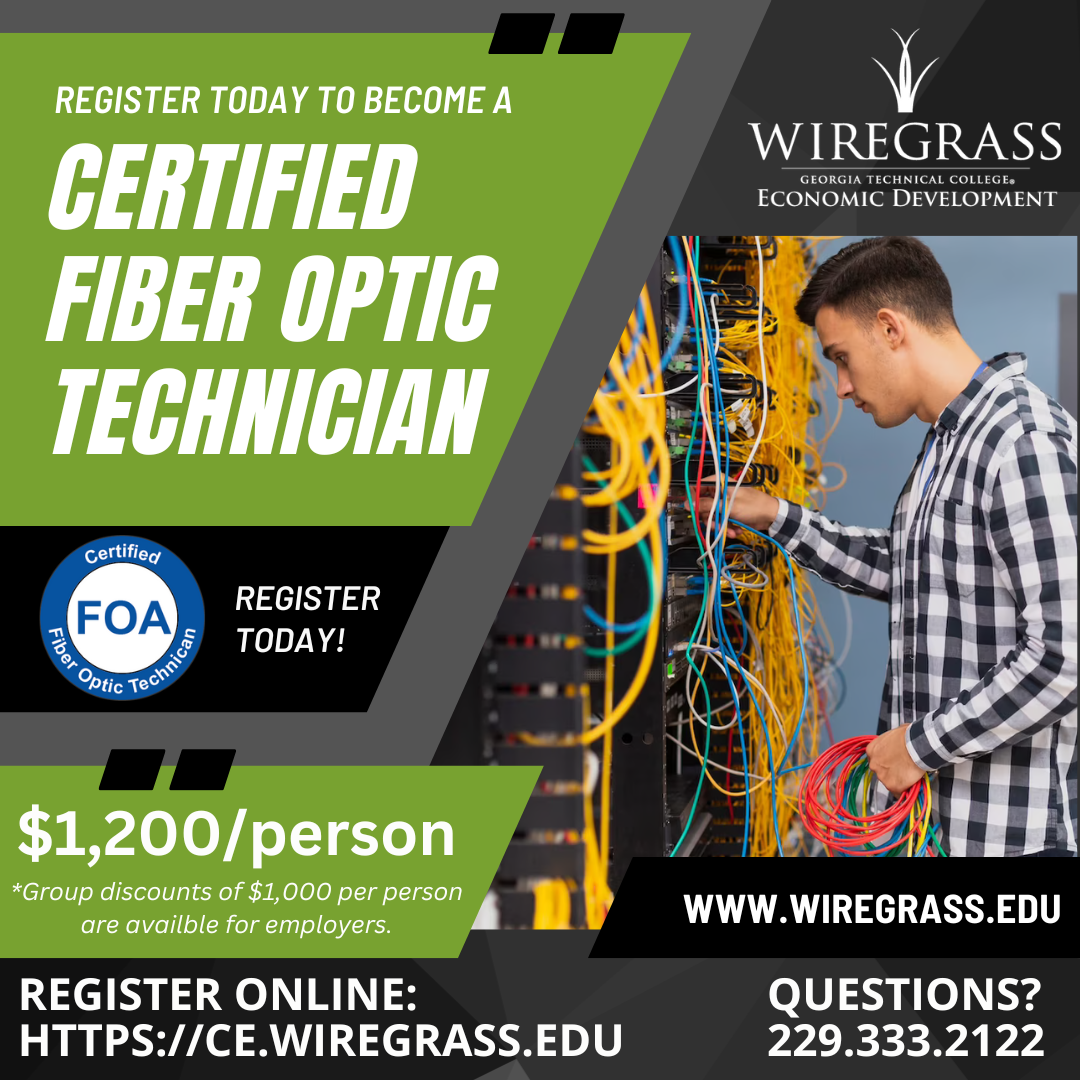 Click to Read Wiregrass Georgia Technical College to Offer Certified Fiber Optic Technician Training in October Photo for Wiregrass Georgia Technical College to Offer Certified Fiber Optic Technician Training in October